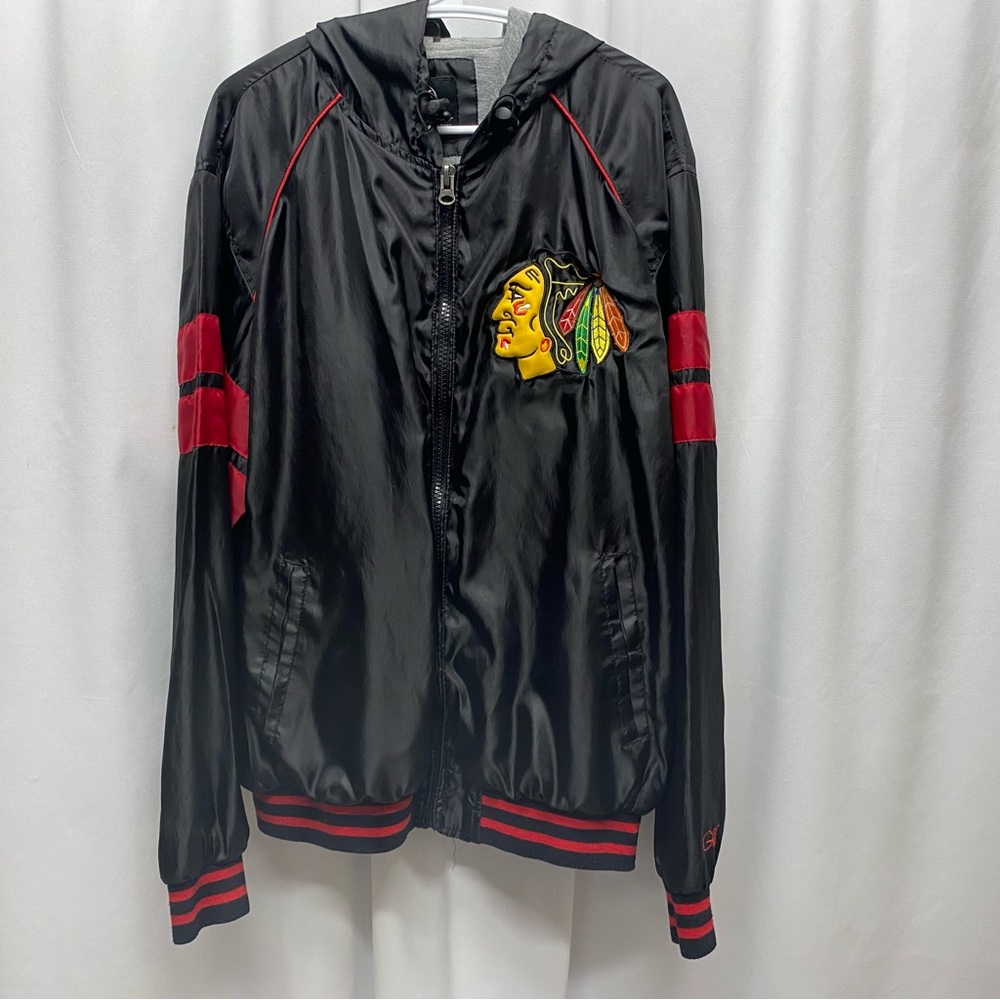 Chicago Blackhawks mens size XL satin jacket full zip hockey black GIII- sports